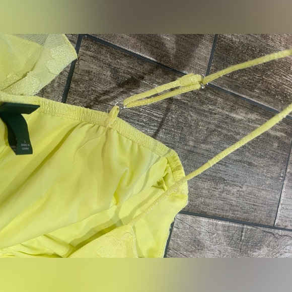 💛Women’s Triangle Cup Tiered Mini Skater Dress Wild Fable Lemon Yellow NWT Sz L💛 - Picture 6 of 10